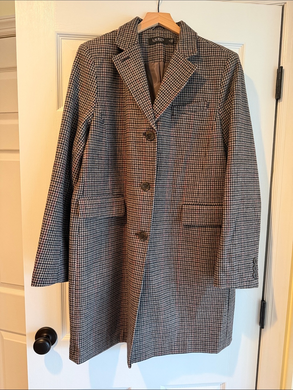 Lauren Ralph Lauren Houndstooth Single-Breasted Trench Coat - Black & Brown